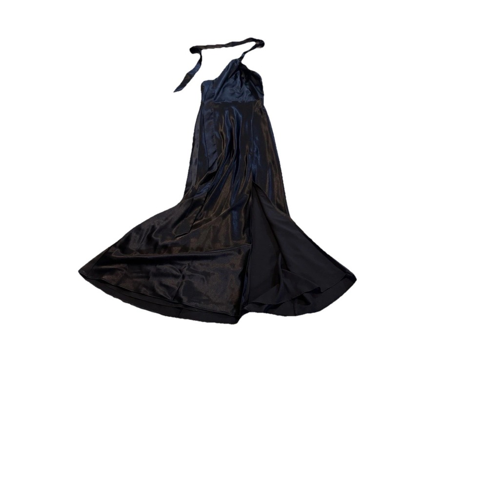 Birdy Grey Mia 3 in 1 Convertible Black Shinny Satin Formal Maxi Dress Sz XS Tie